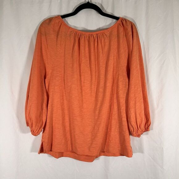 Boden Blouse Women's Small Orange Off the Shoulder 3/4 Baloon Sleeve Cotton - Picture 7 of 10